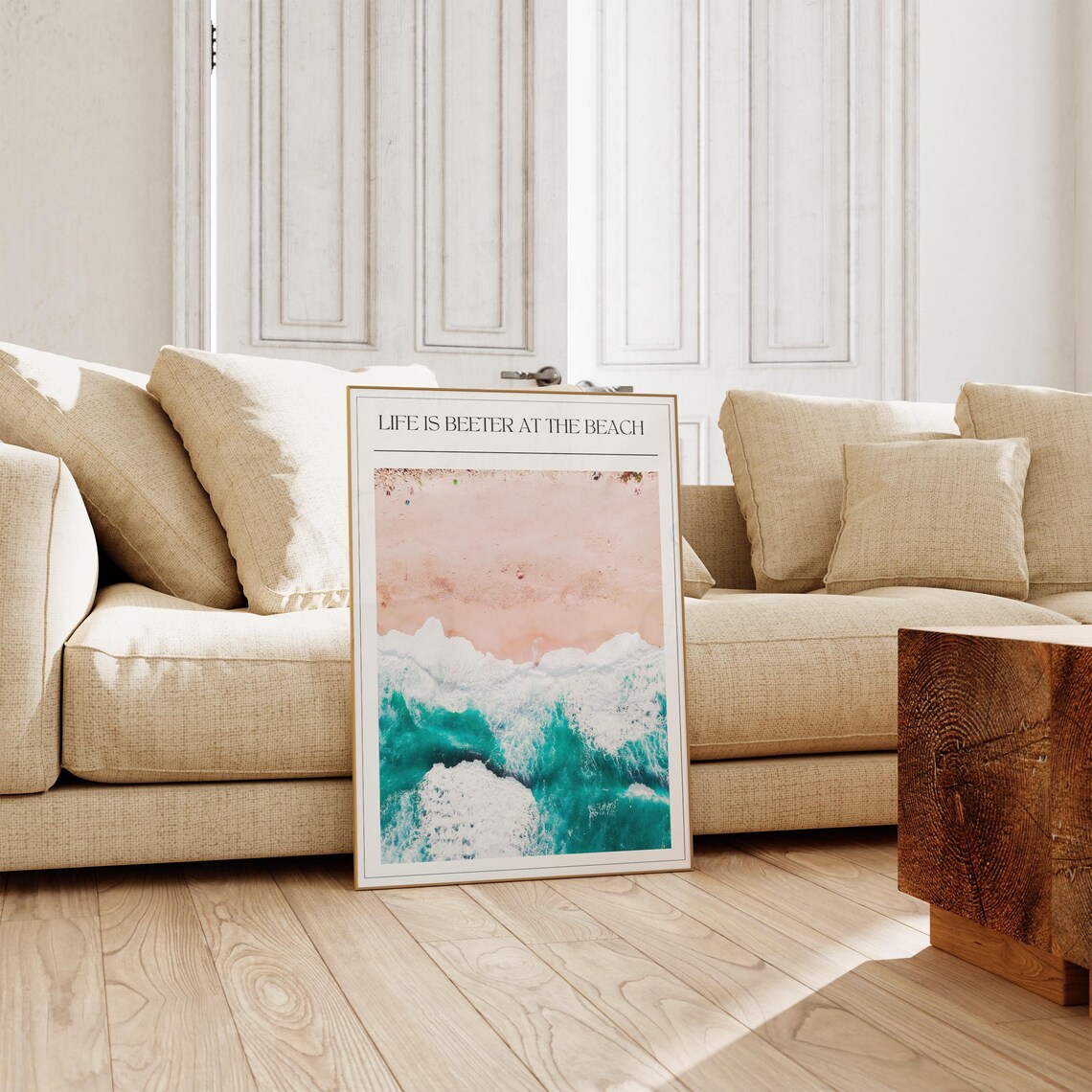 Aerial Turquoise Waves Photo Pink Sand Beach Ocean Decor Poster - Image 3