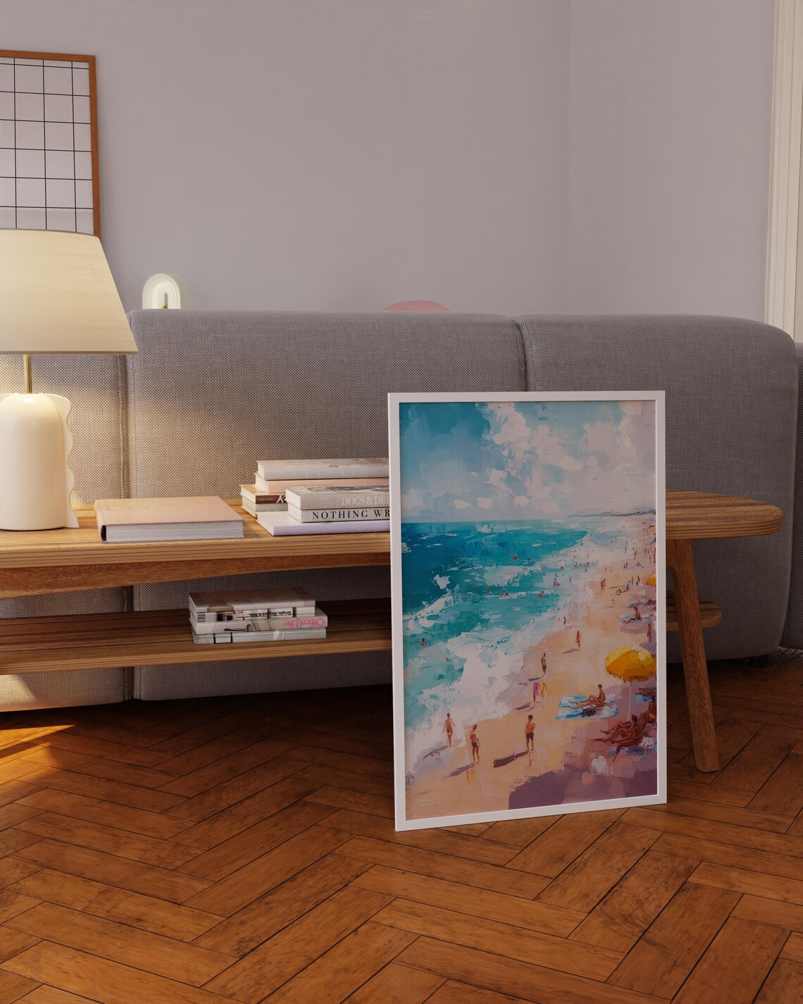 Sunny Beach Painting Crowd Umbrellas Turquoise Sea Summer Poster - Image 5