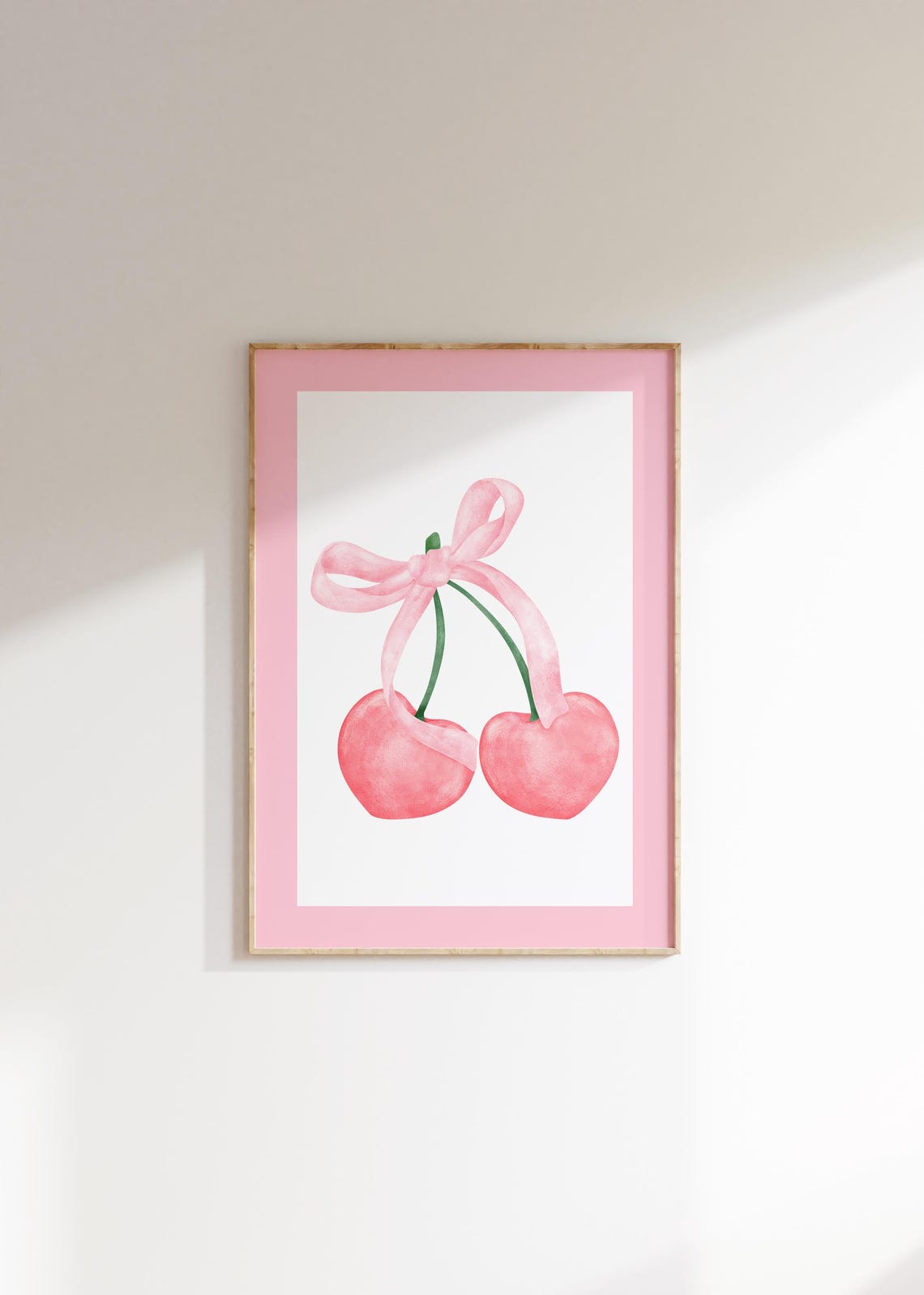 Pink Cherry Ribbon Bow Watercolor Soft Blush Coquette Decor Poster - Image 3