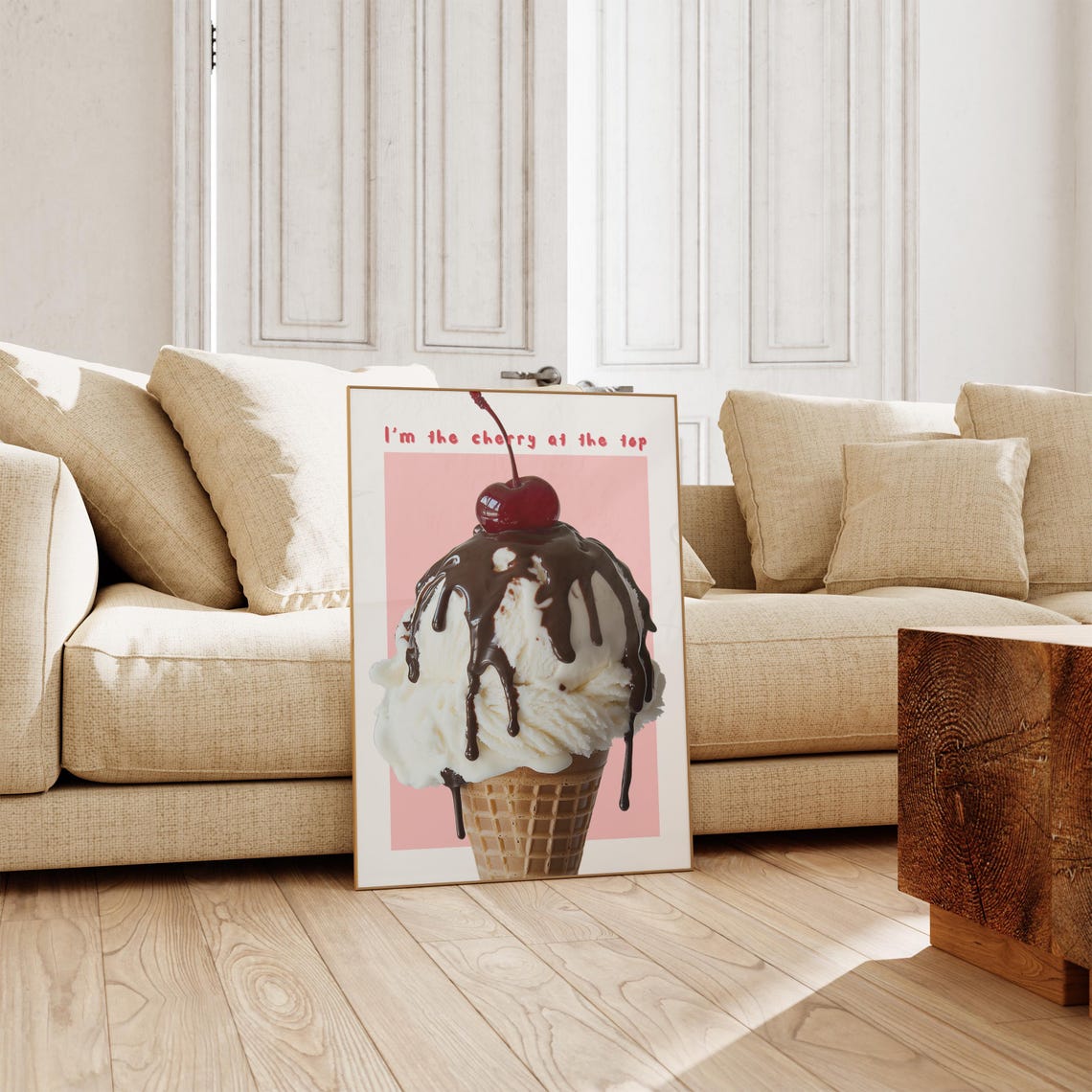 Cherry On Top Ice Cream Sundae Quote Pink Kitchen Fun Poster - Image 2