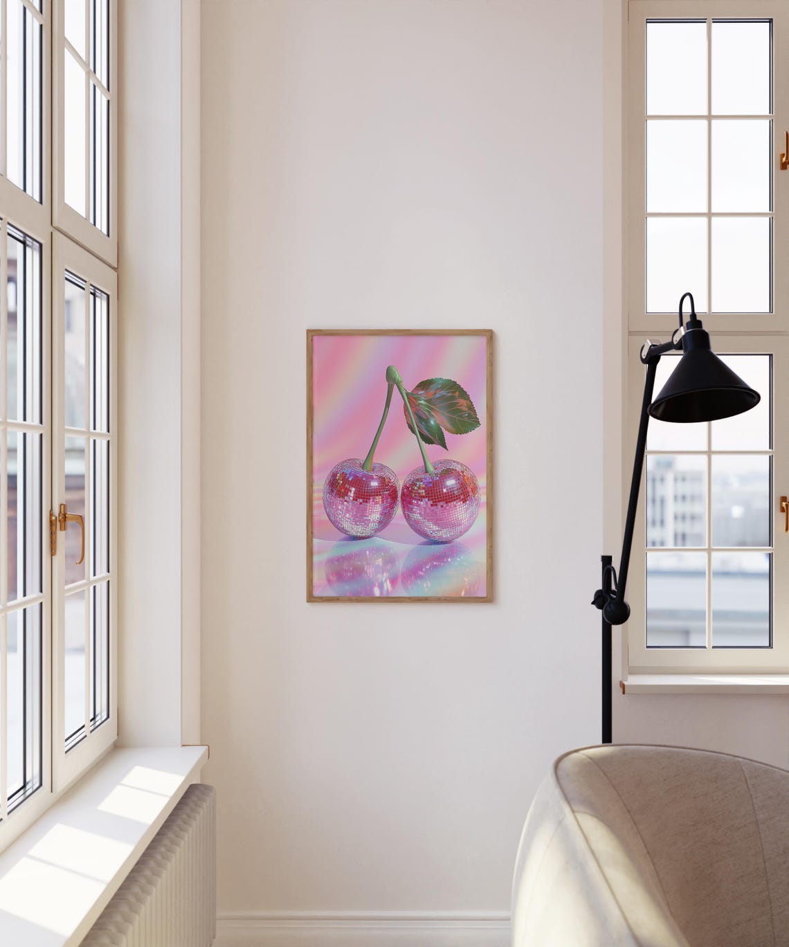 Disco Ball Cherries Pink Mirrorball Kitchen Funky Retro Wall Poster - Image 4
