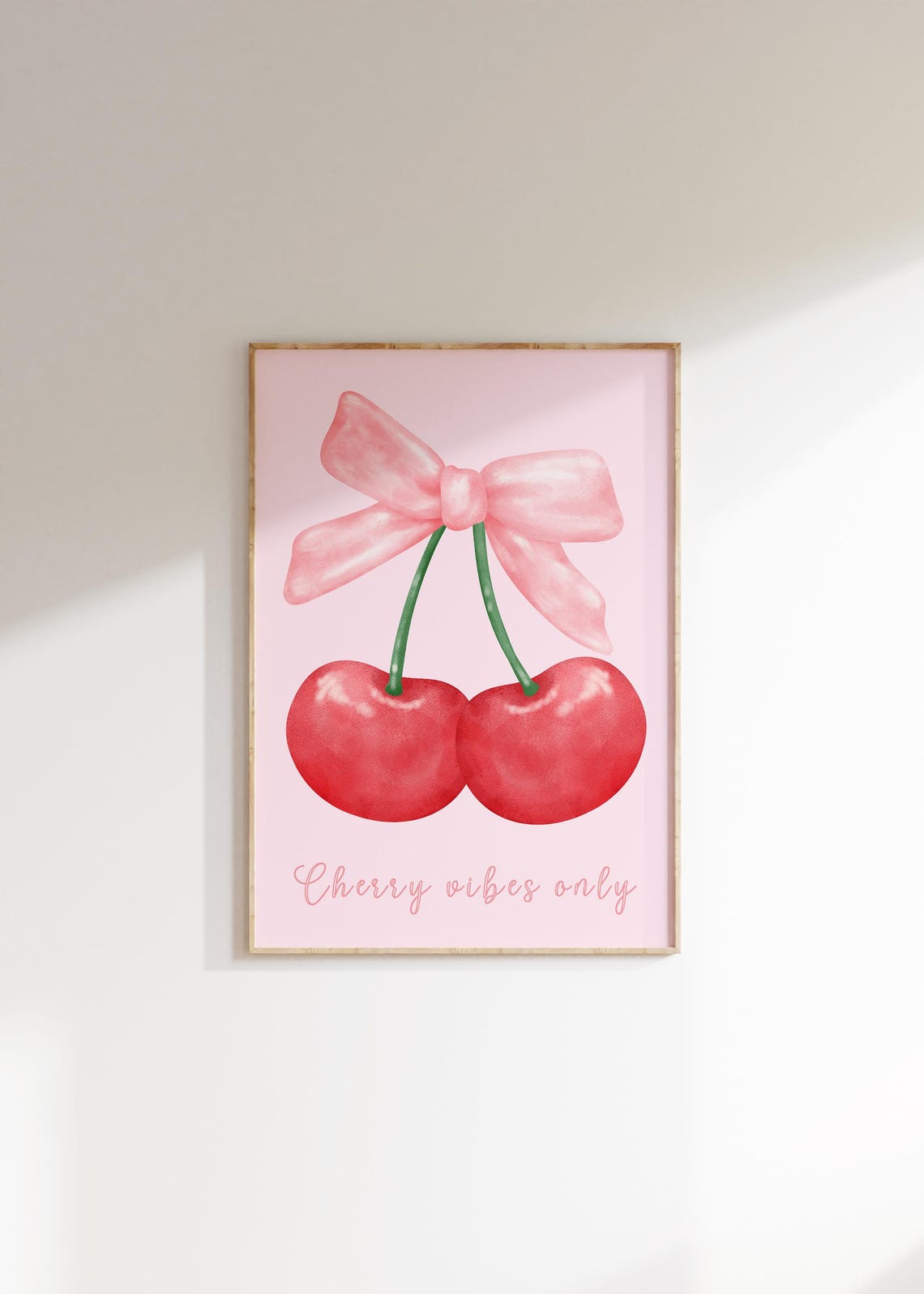 Cherry Vibes Only Pink Bow Cherry Watercolor Coquette Poster - Image 3