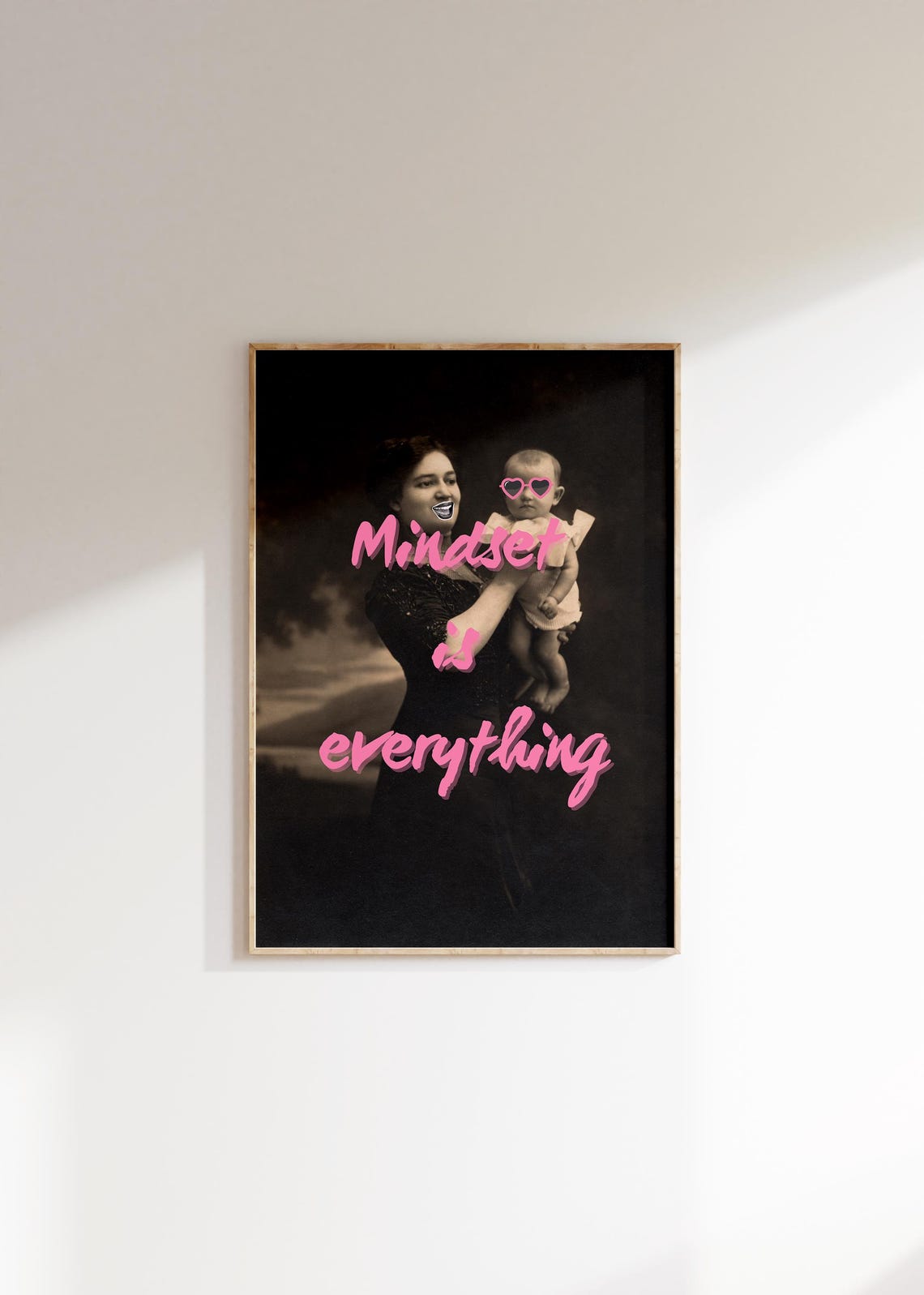 Mindset Is Everything Vintage Photo Pink Quote Art Wall Poster - Image 3