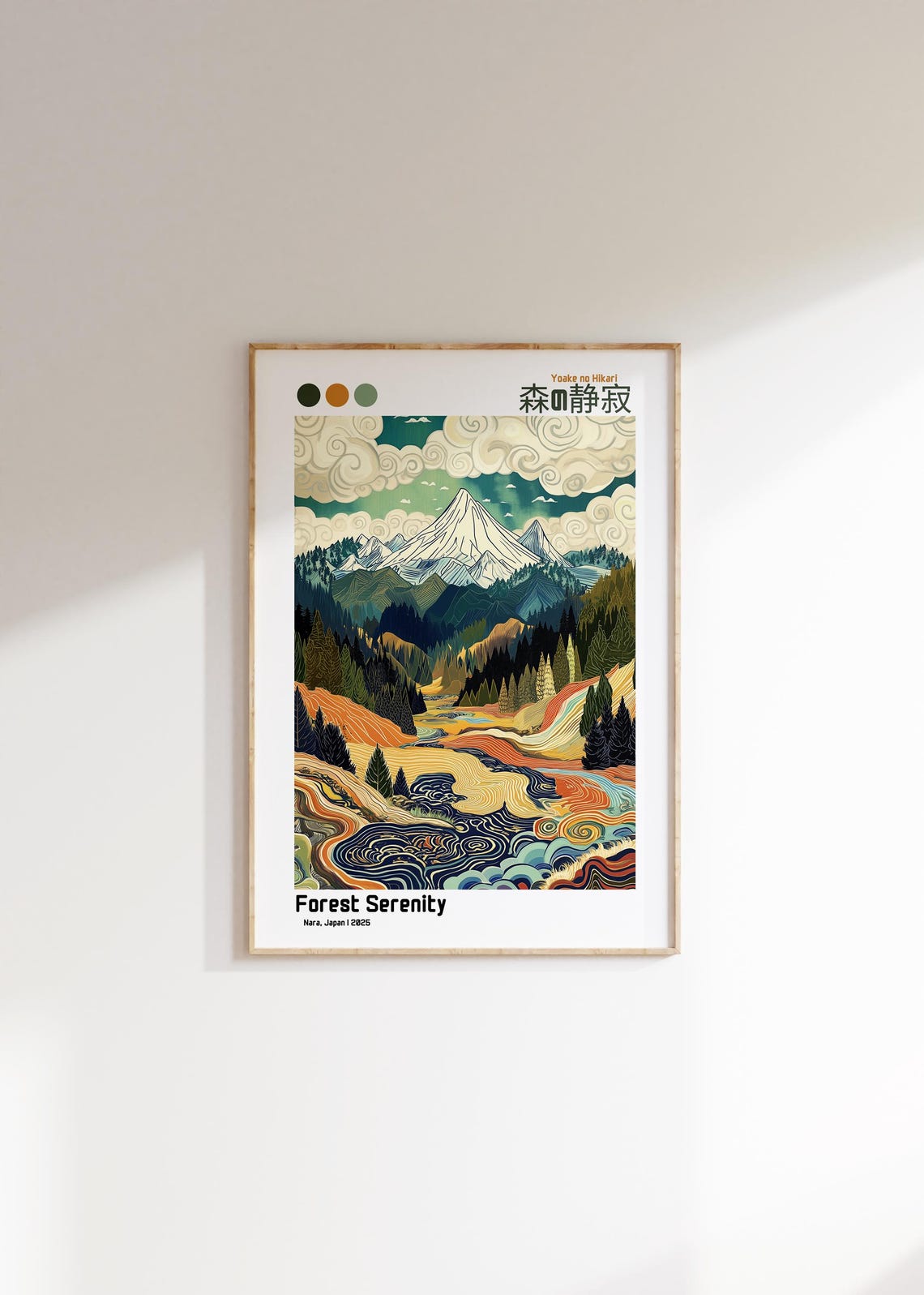 Forest Serenity Nara Japan Snowy Mountain Forest Illustration Poster - Image 2