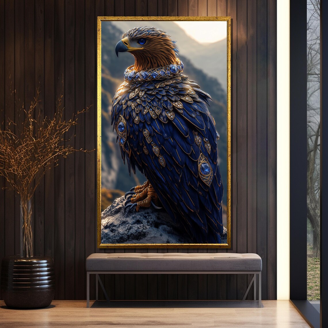Regal Majestic Sapphire Jeweled Eagle in Mountain Landscape Poster - Image 5
