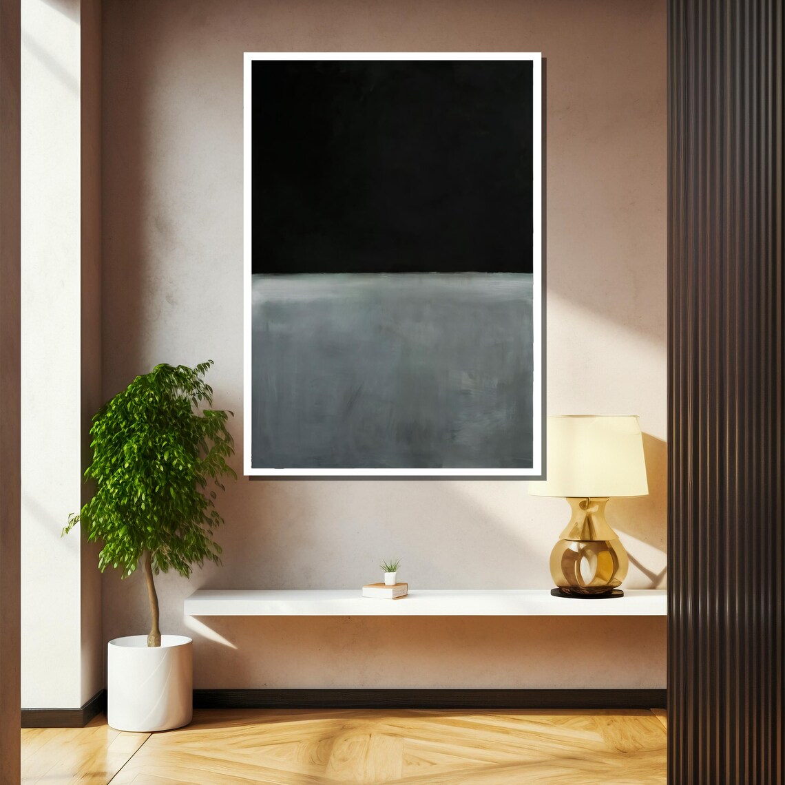 Monochrome Black and Grey Minimalist Color Field Abstract Poster - Image 2