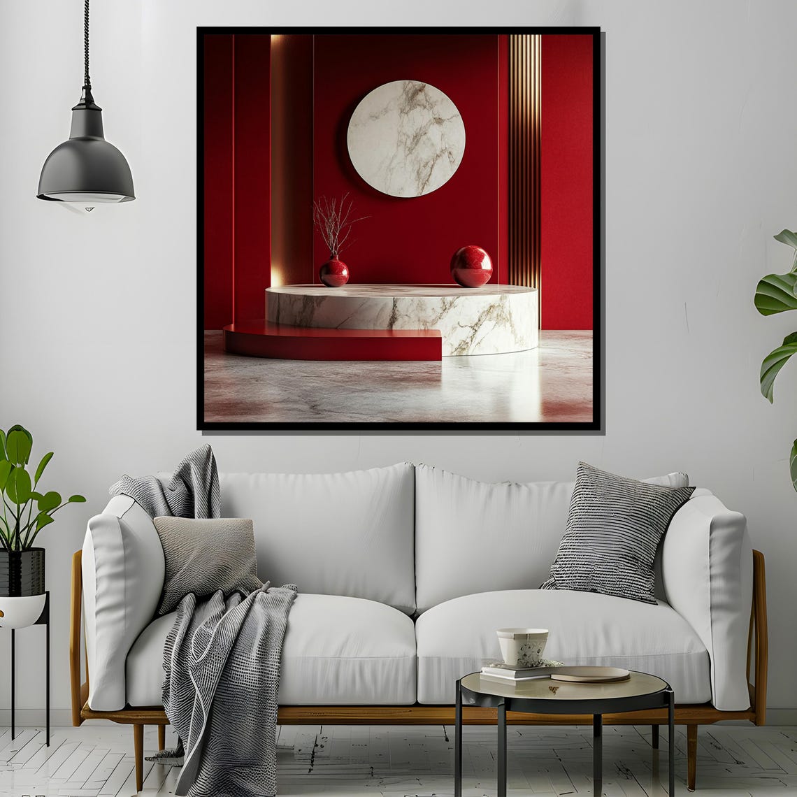 Red And Marble Minimalist Geometric Abstract Decor Art Print - Image 4
