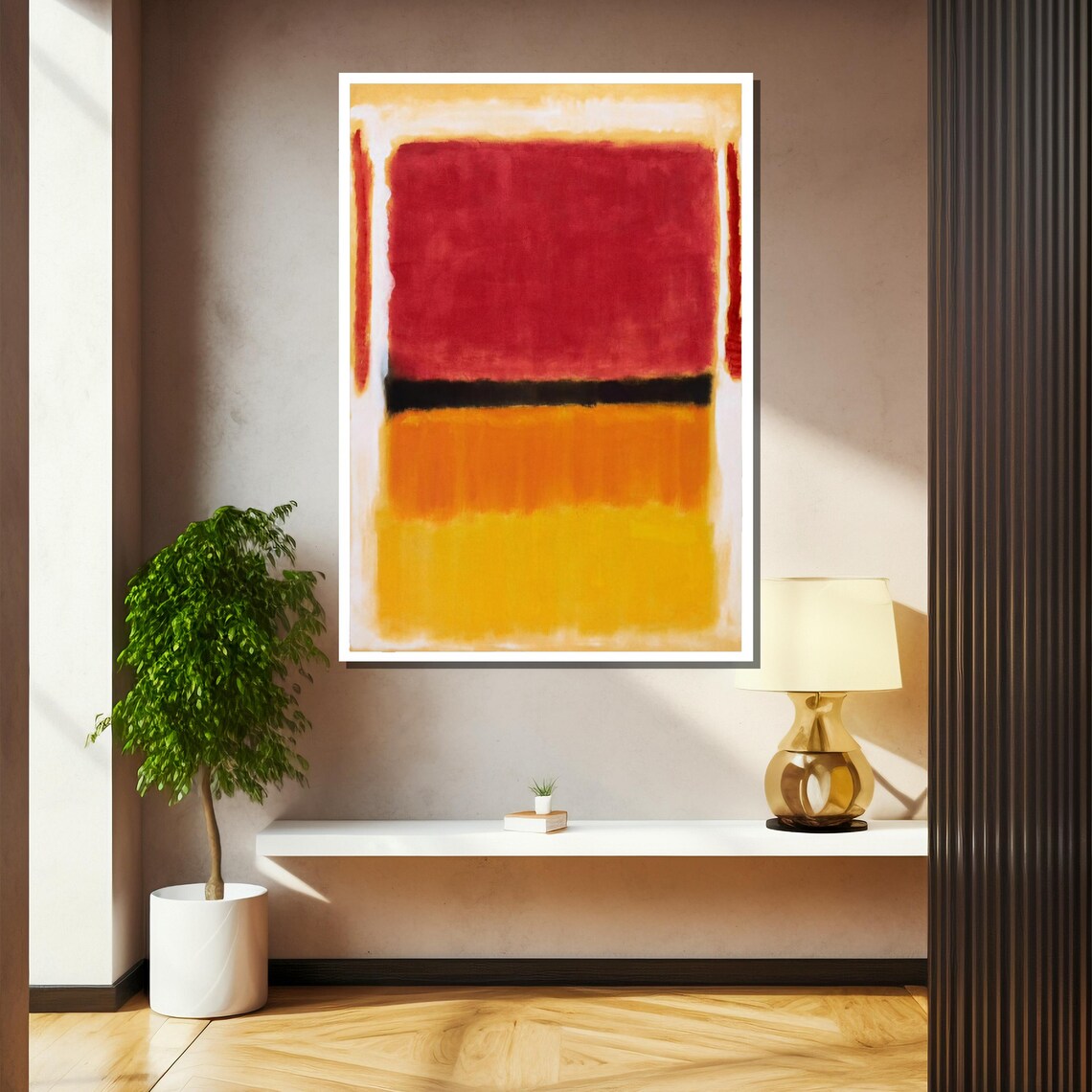 Bold Red Black And Golden Yellow Color Block Modern Abstract Poster - Image 2