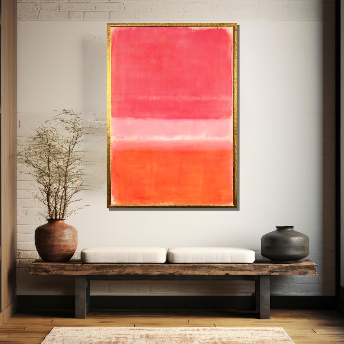 Soft Pink And Coral Over Orange Layers Modern Abstract Art Poster - Image 5