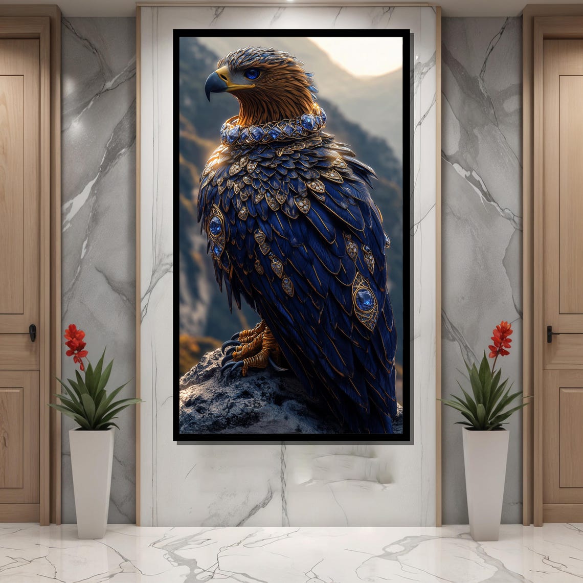Regal Majestic Sapphire Jeweled Eagle in Mountain Landscape Poster - Image 4