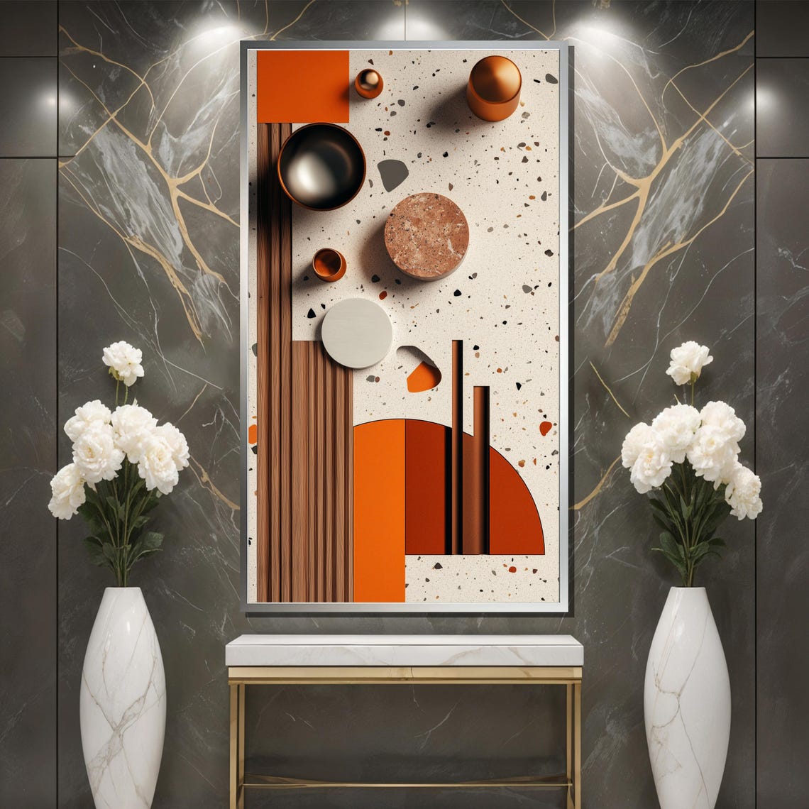 Modern Geometric Painting Abstract Terrazzo And Wood Art Minimalist Mid Century Wall Decor Stylish Home Or Office Gift - Image 3