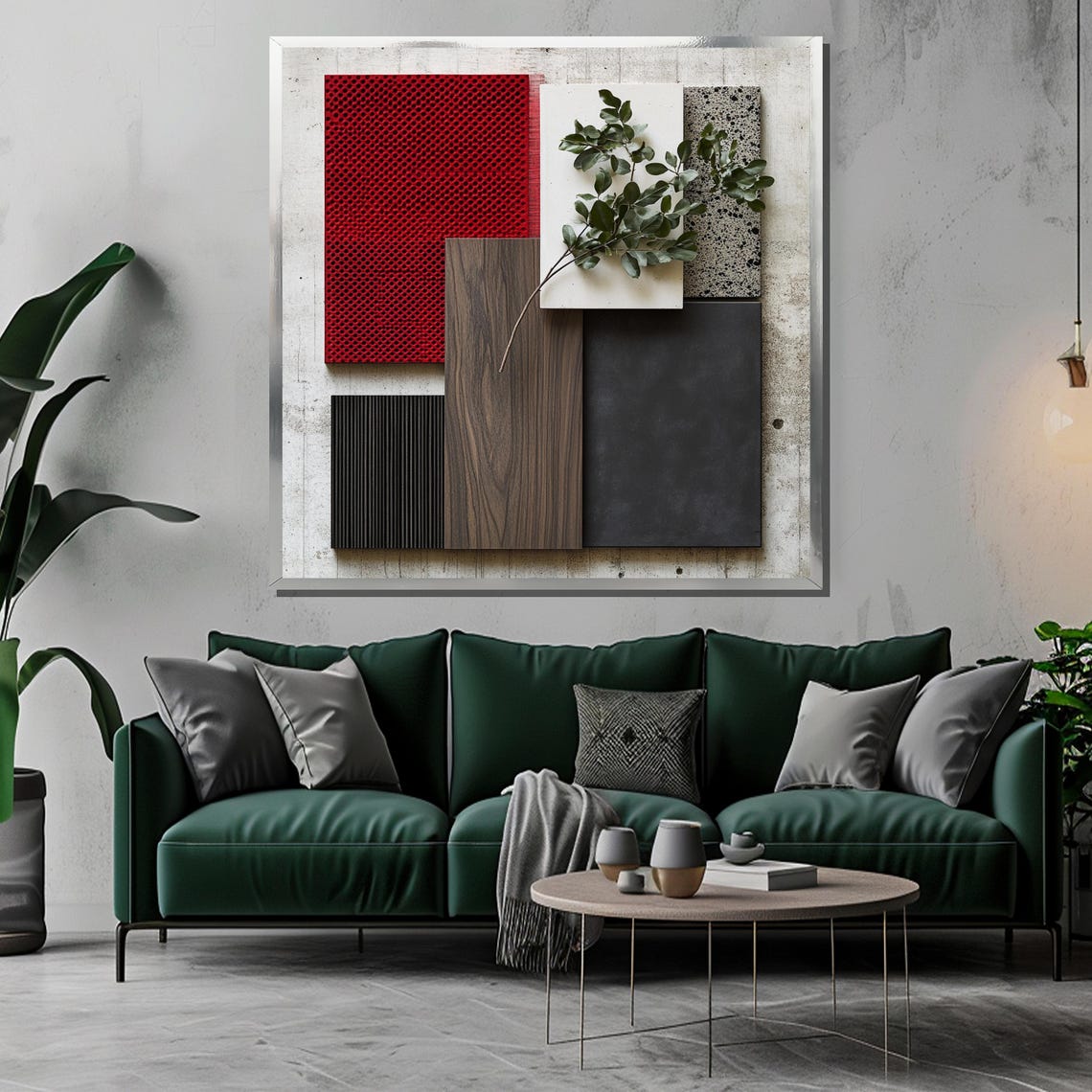 Industrial Modern Mood Board Wall Art Red Black And Wood Texture Minimalist Geometric Composition Bold Contemporary Decor Designers - Image 3