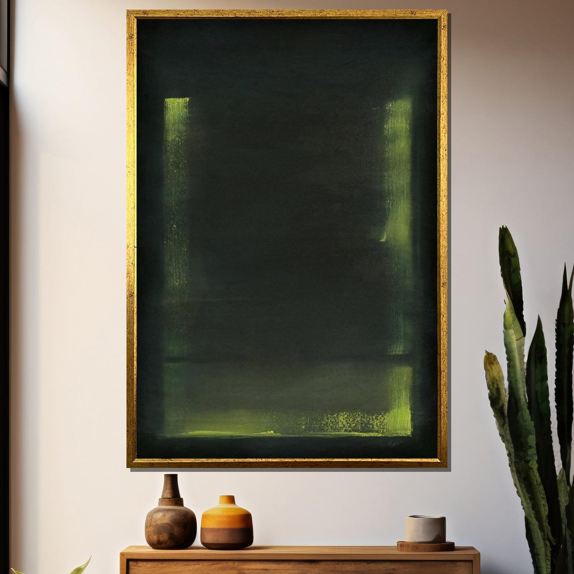 Near Black With Lime Green Edge Glow Abstract Color Field Poster