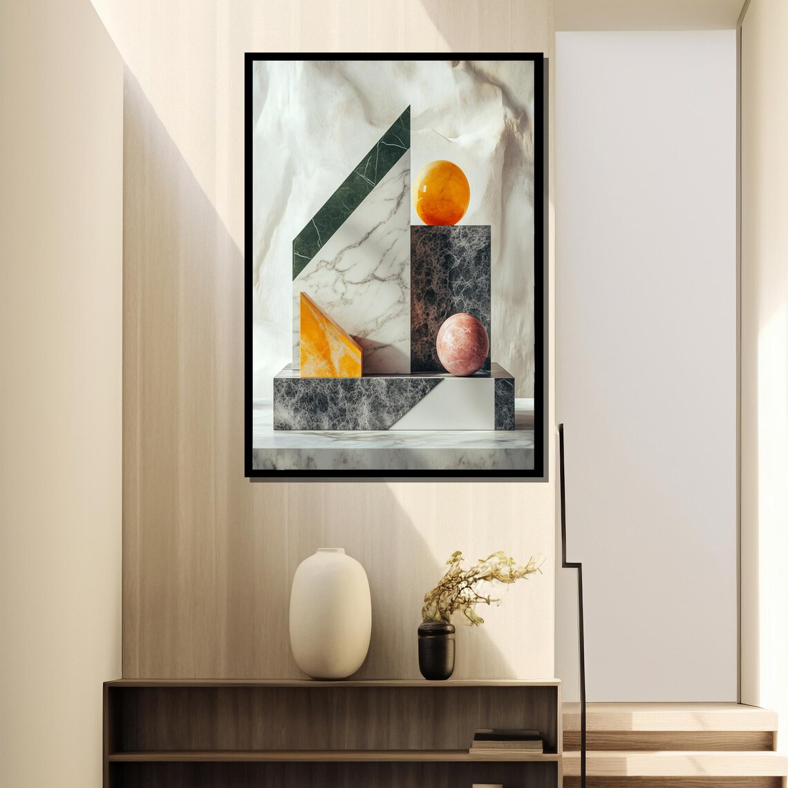 Luxury Geometric Marble Painting Modern Abstract Wall Art In Green Whitw And Gold Elegant Home Decor Unique Gift For Art Collectors - Image 4