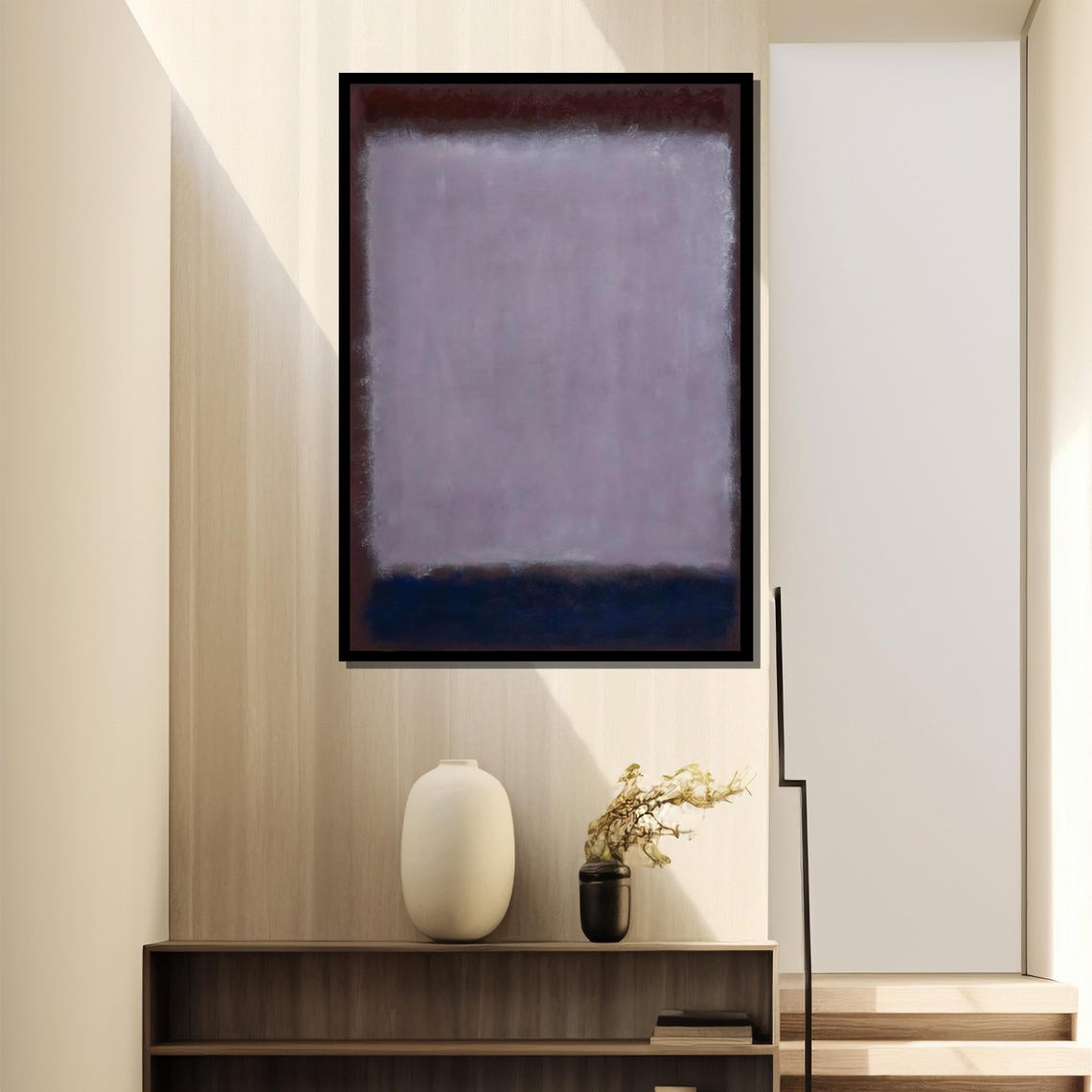 Soft Lavender Over Deep Navy Minimalist Abstract Painting Poster - Image 4