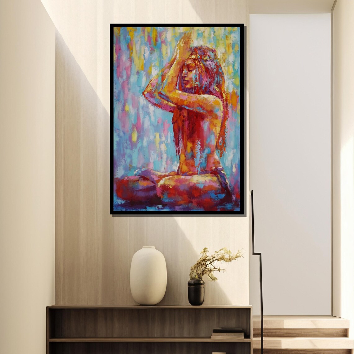 Colorful Abstract Woman Meditating In Prayer Pose Vibrant Zen Poster - Image 4