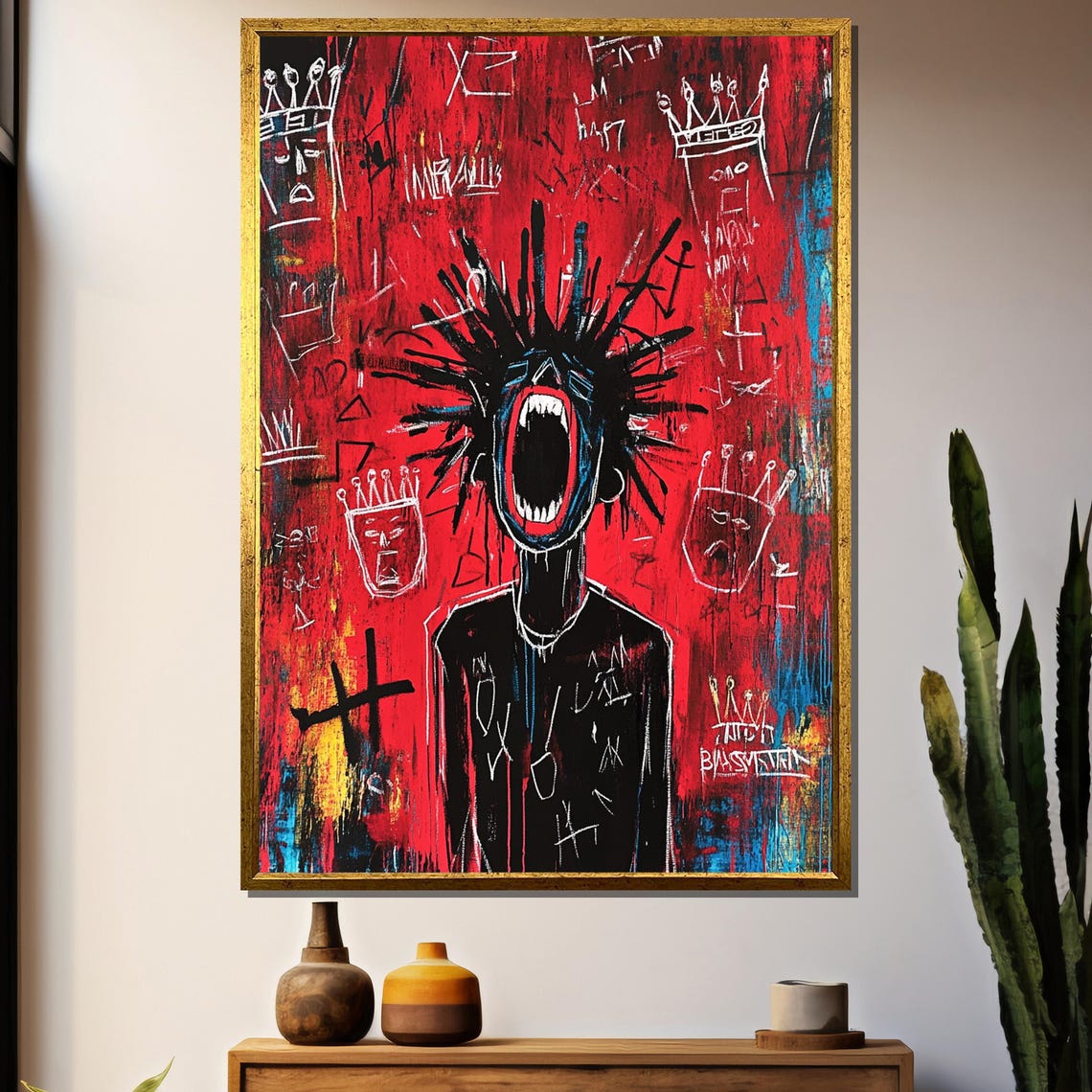 Screaming Crowned Figure In Red Neo Expressionist Graffiti Poster
