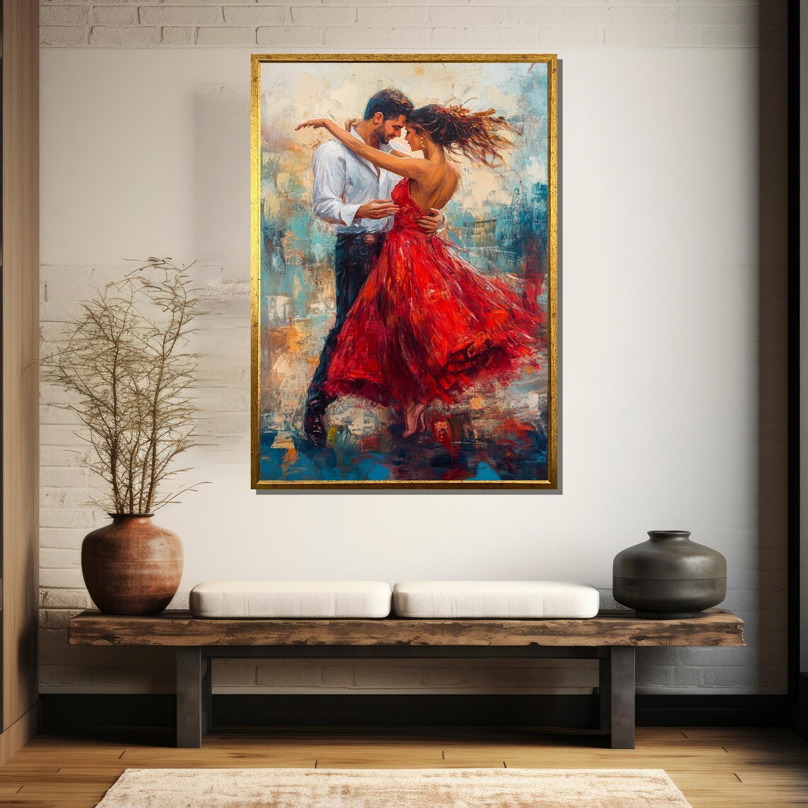 Passionate Fiery Red Dress Dancing Couple Romance Art Poster - Image 5