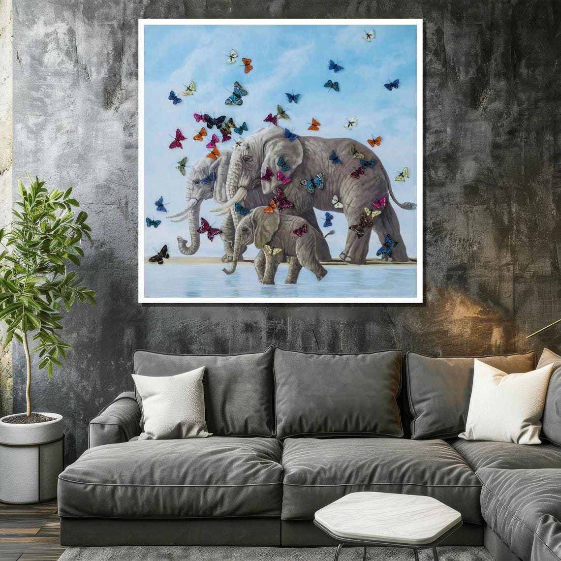 Elephants And Butterflies Painting Whimsical Wildlife Artwork Perfect Nature Inspired Gift For Animal Lovers And Home Decor - Image 2