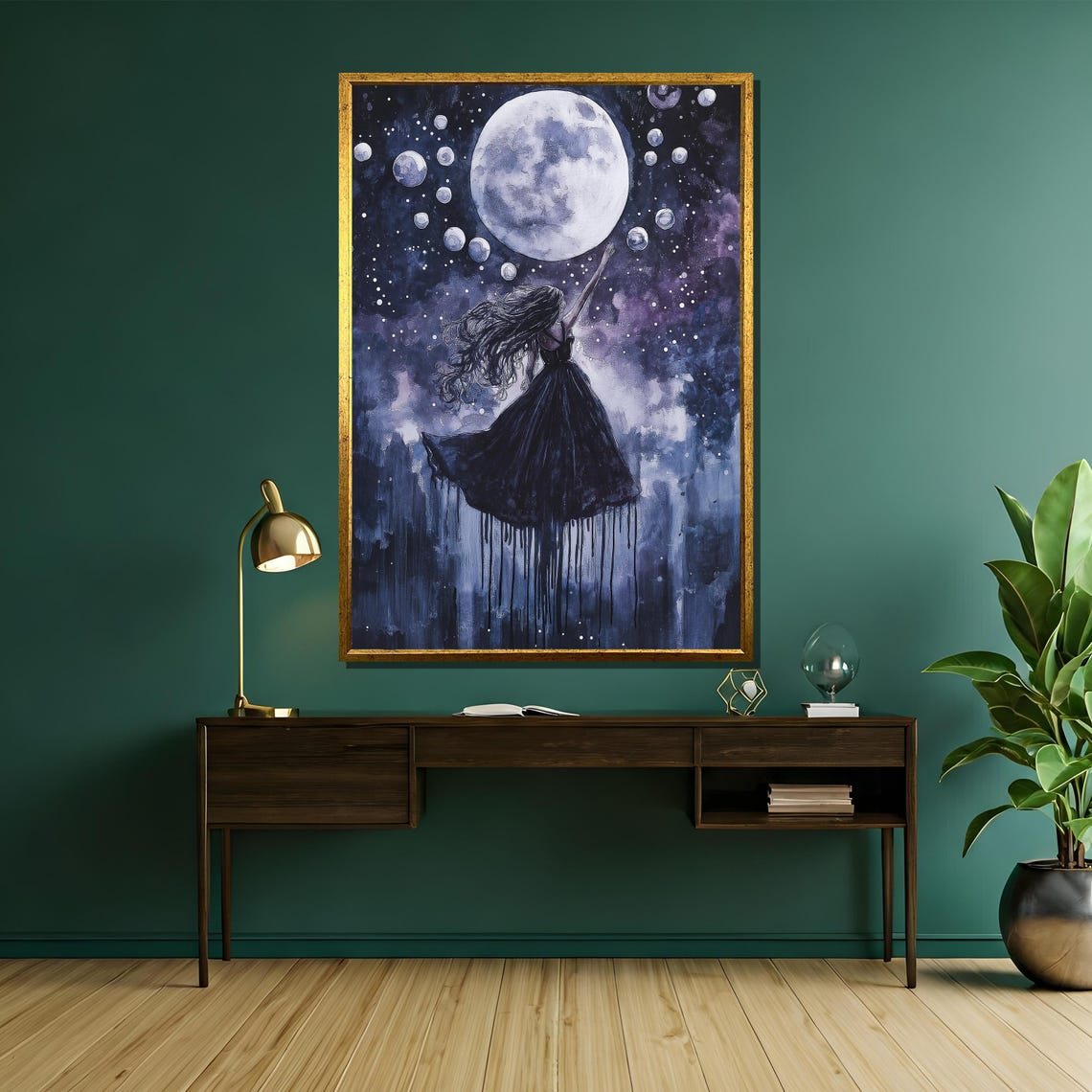 Moon Goddess Reaching for Full Moon Celestial Night Sky Poster - Image 5