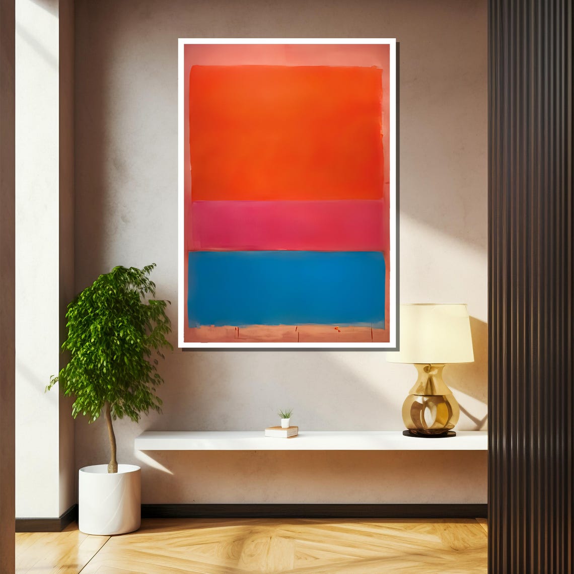 Mark Rothkos Royal Red And Blue Vivid Abstract Painting In Bold Orange Pink And Blue Tones Perfect Artistic Gift - Image 2