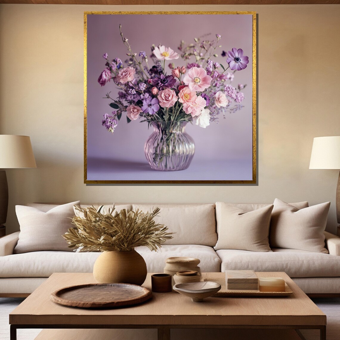 Purple and Pink Wildflower Bouquet in Clear Glass Vase Art Poster - Image 5