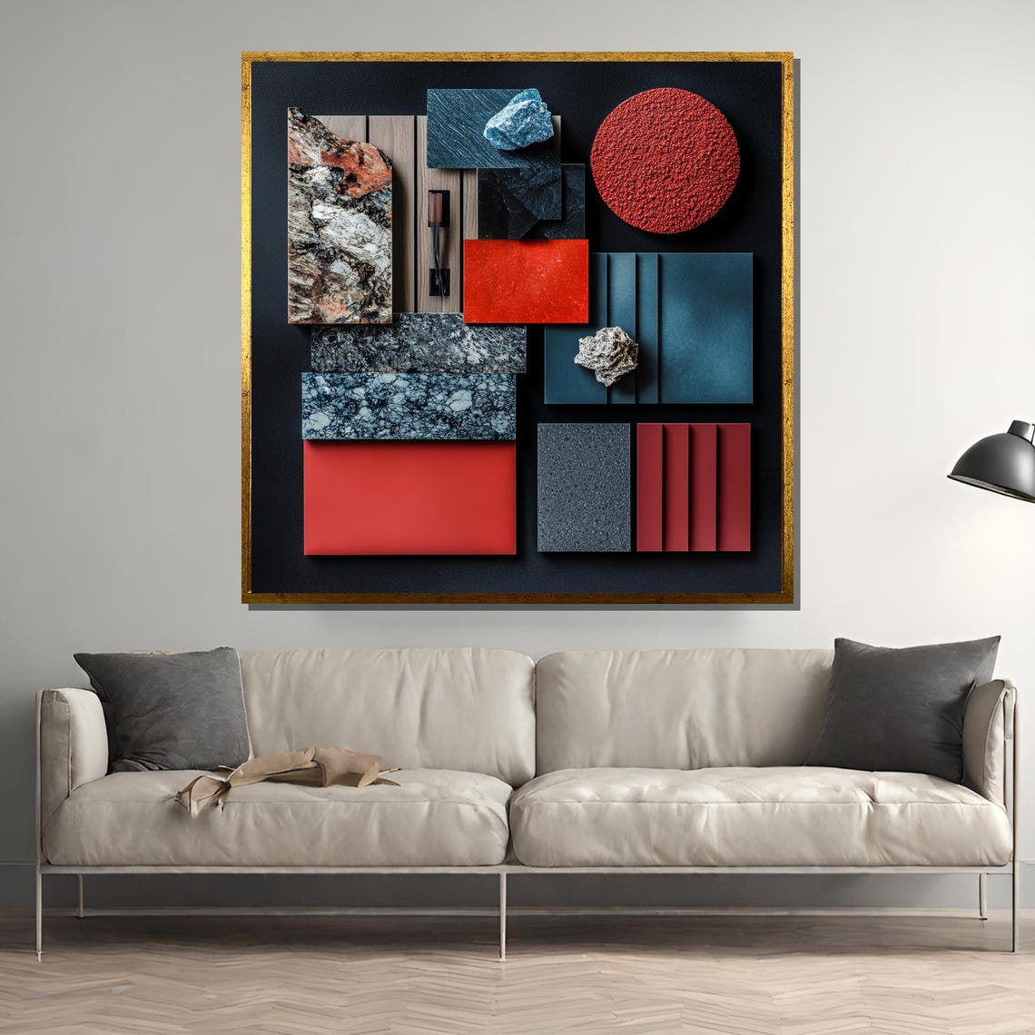Modern Abstract Geometric Painting Bold Wall Art In Red And Blue Contemporary Home Decor Unique Gift For Art Enthusiasts