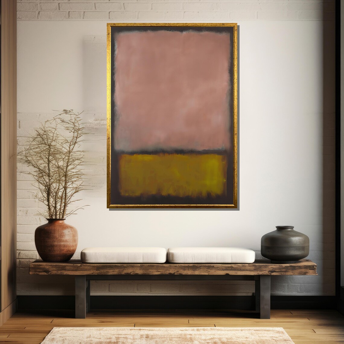 Dusty Mauve Over Olive Yellow Blocks Minimalist Abstract Poster - Image 5