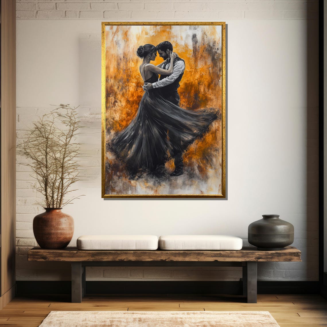 Elegant Ballroom Dance Painting Graceful Couple In Motion Sophisticated Gift For Art Lovers Modern Black And Gold Wall Art - Image 5