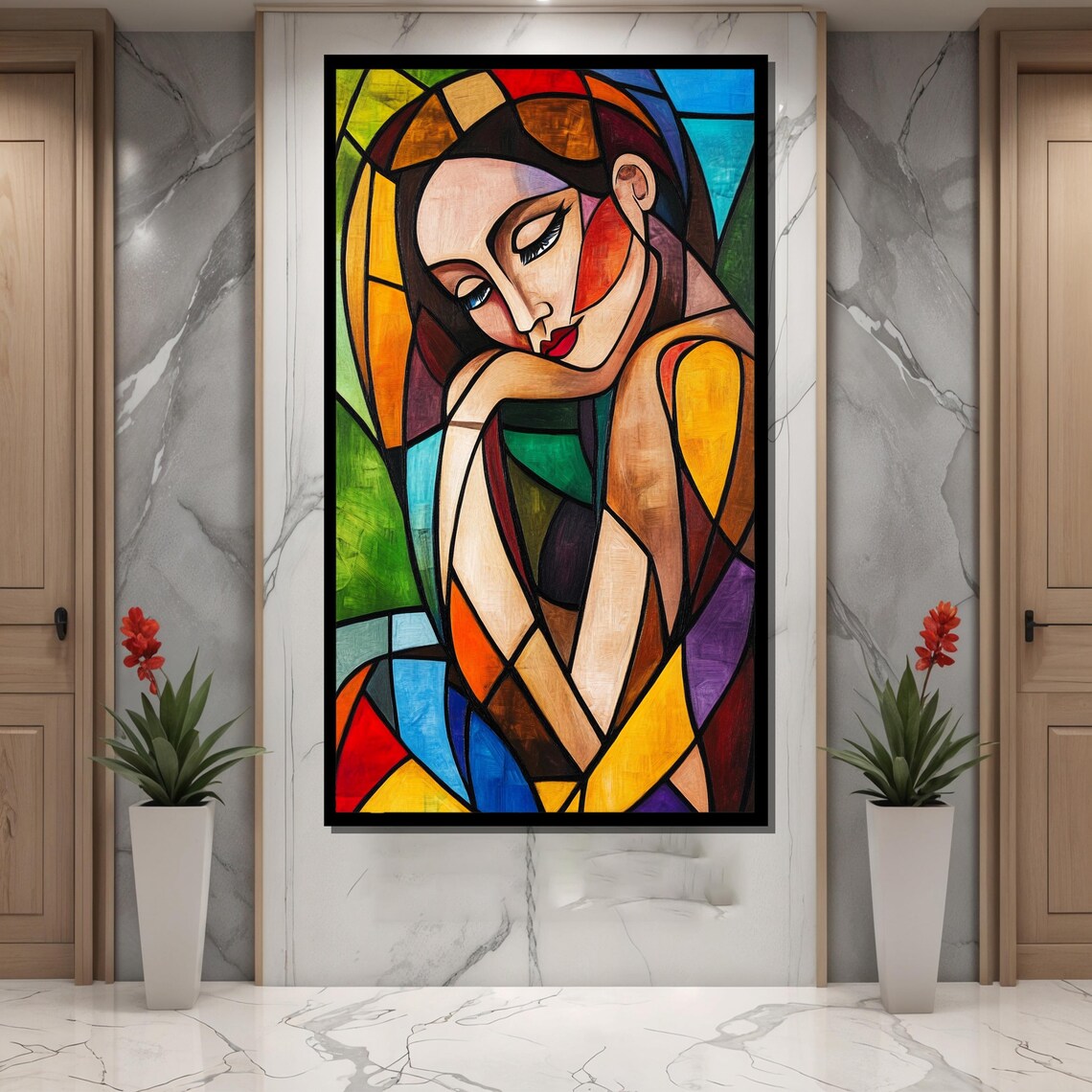 Colorful Cubist Woman Portrait in Faceted Stained Glass Style Poster - Image 4