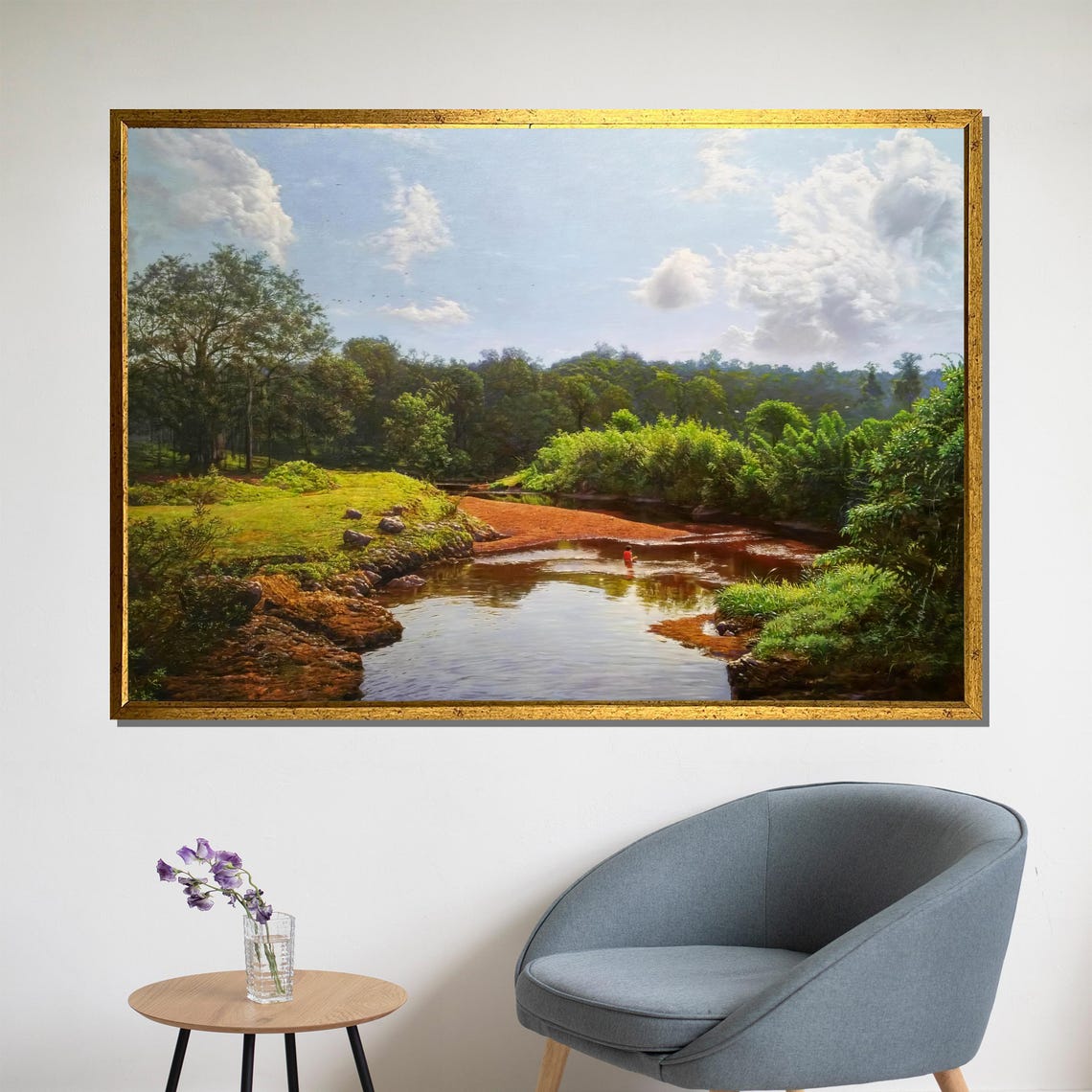 Serene River Winding Through A Lush Green Forest Landscape Poster
