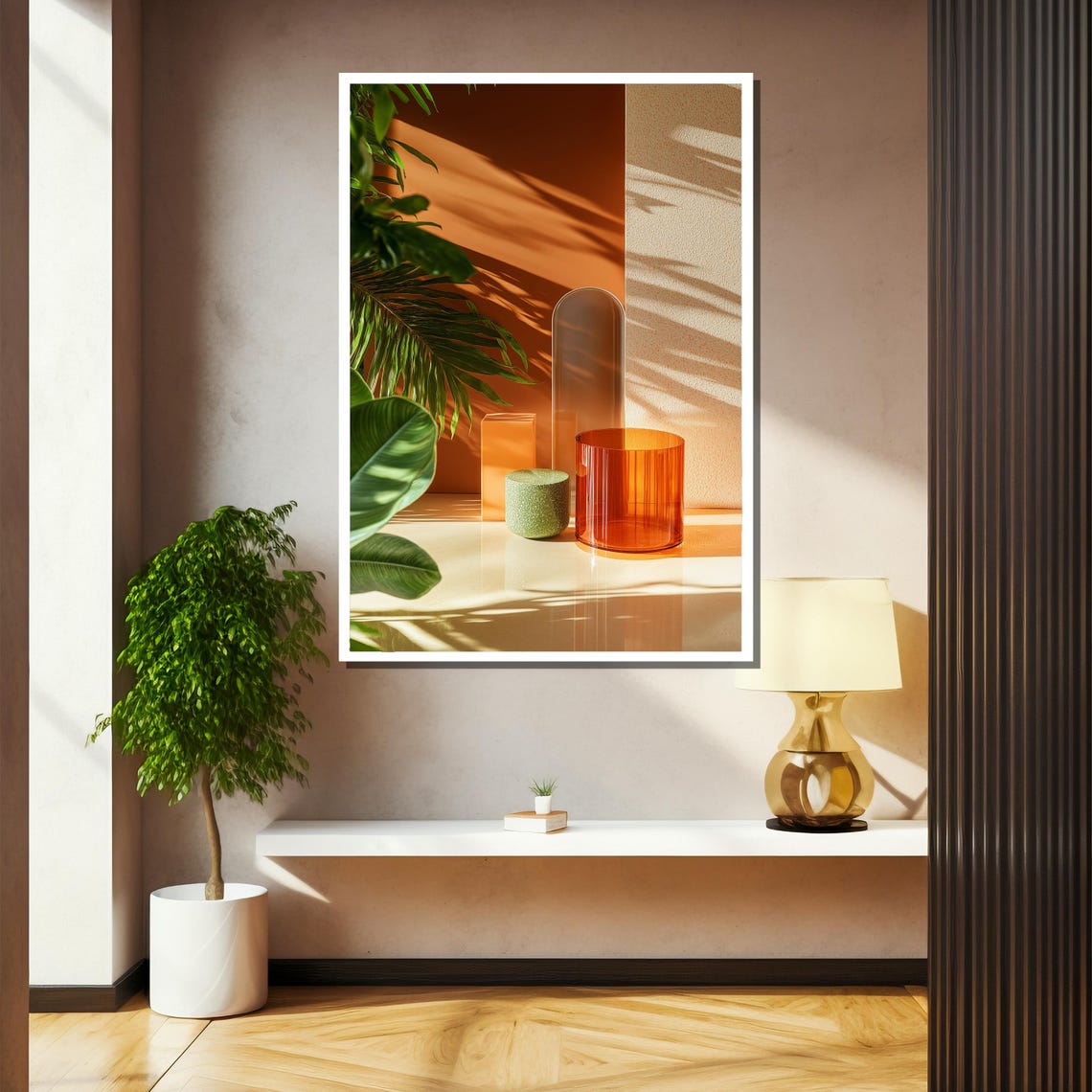 Sunlit Amber Glassware Still Life Warm Modern Minimalist Wall Art - Image 2