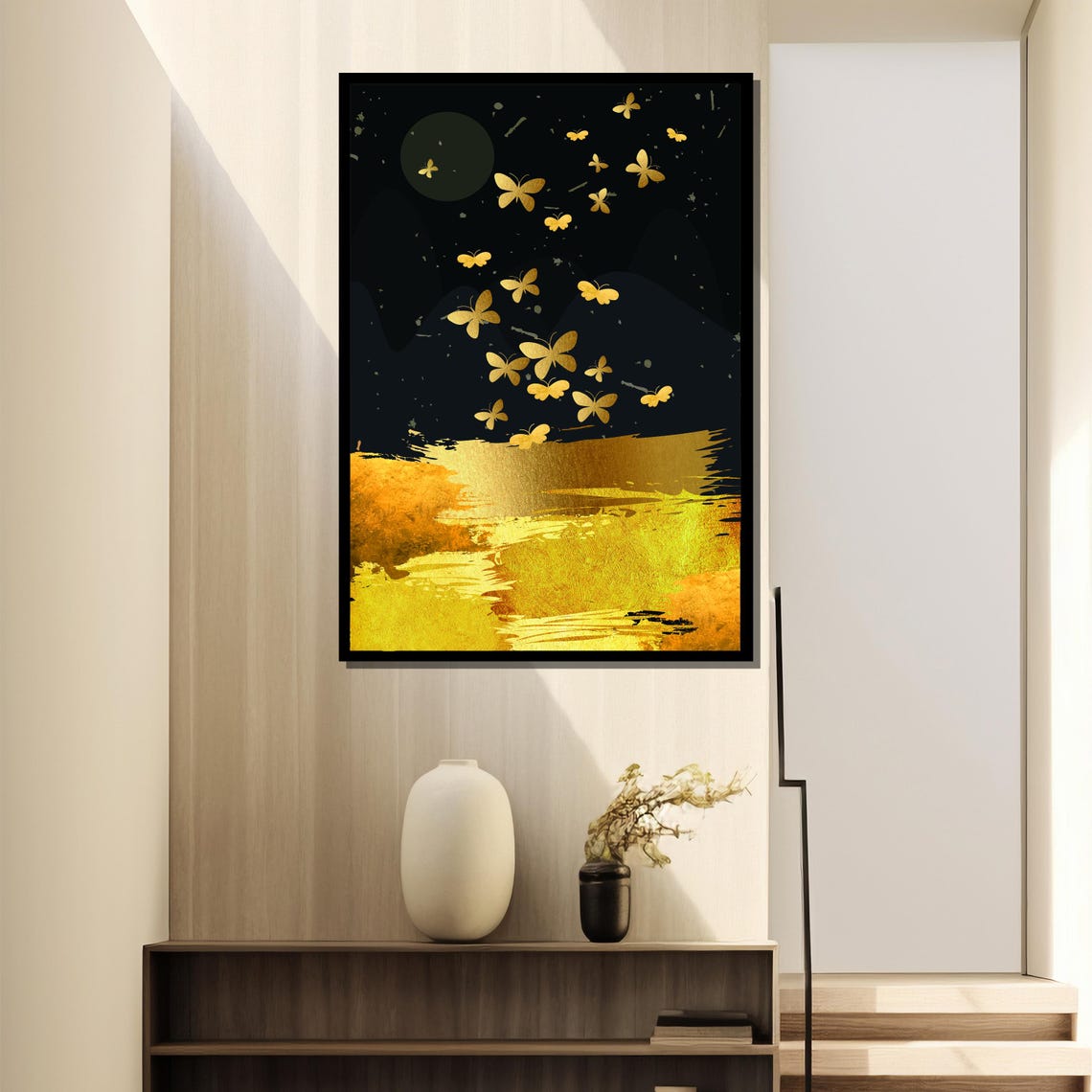 Golden Butterflies In Flight Painting A Symbolic Artwork For Home Decor And Gift Inspiration - Image 4