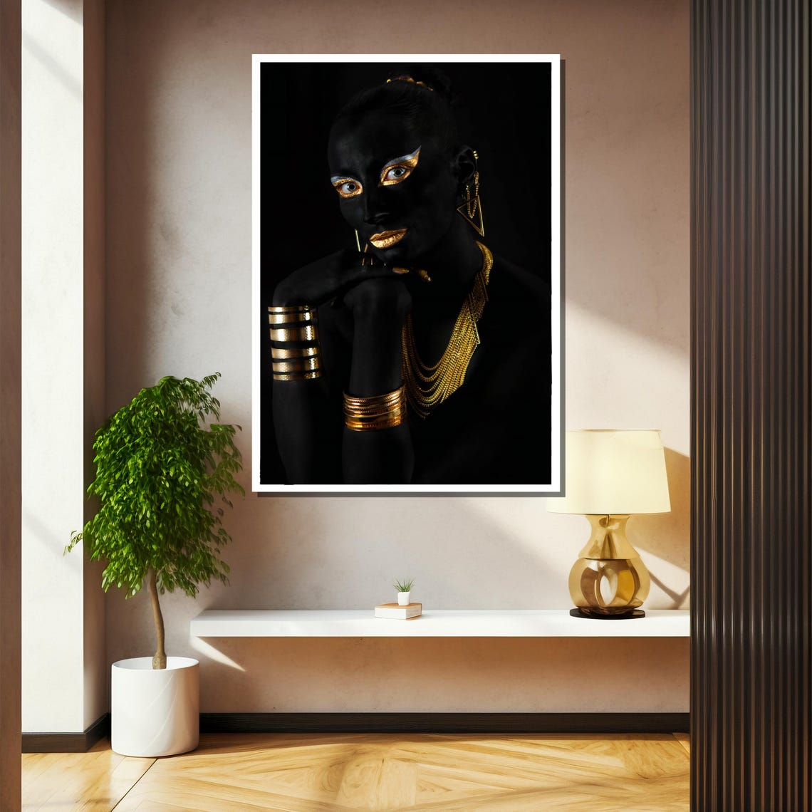 Bold Ethnic Portrait Painting Striking Black And Gold Art Gift For Modern Home Decor - Image 2