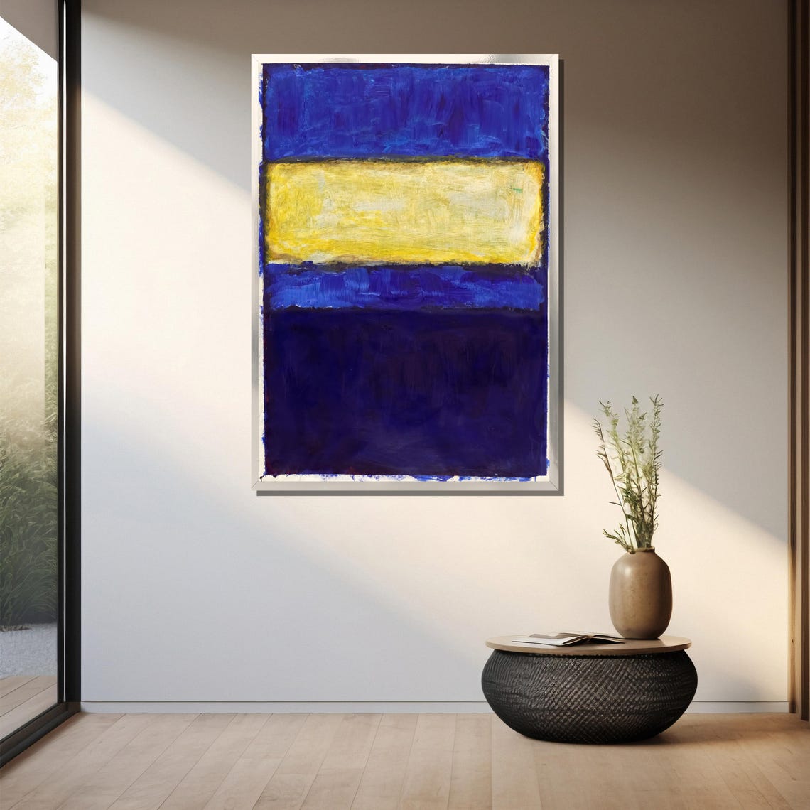 Deep Blue With Golden Yellow Band Modern Abstract Art Poster - Image 3