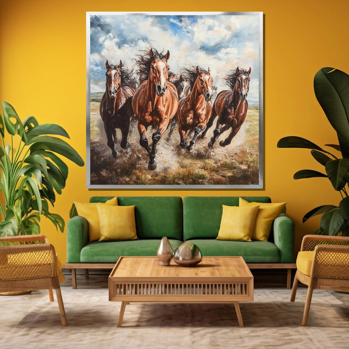 Galloping Chestnut Horses Charging Across Open Prairie Painting Poster - Image 3