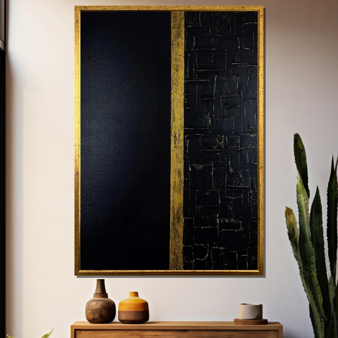 Black And Gold Textured Painting Minimalist Abstract Wall Art For Luxury Home Decor And Gift Idea