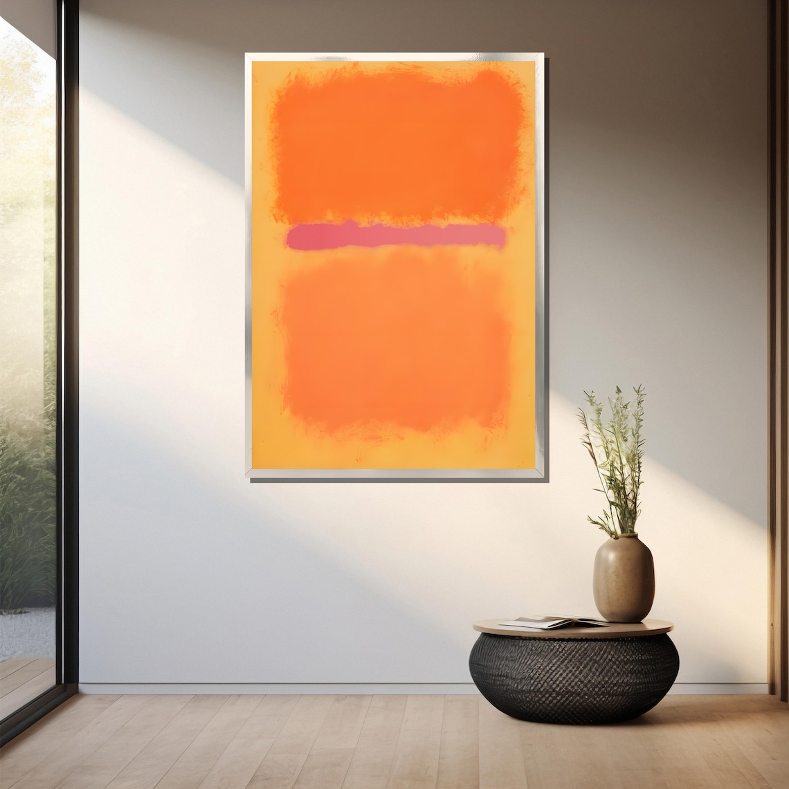 Warm Orange With Pink Stripe Layers Modern Abstract Art Poster - Image 3