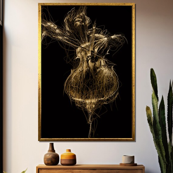 Abstract Golden Line Art Dancer On A Black Background Poster