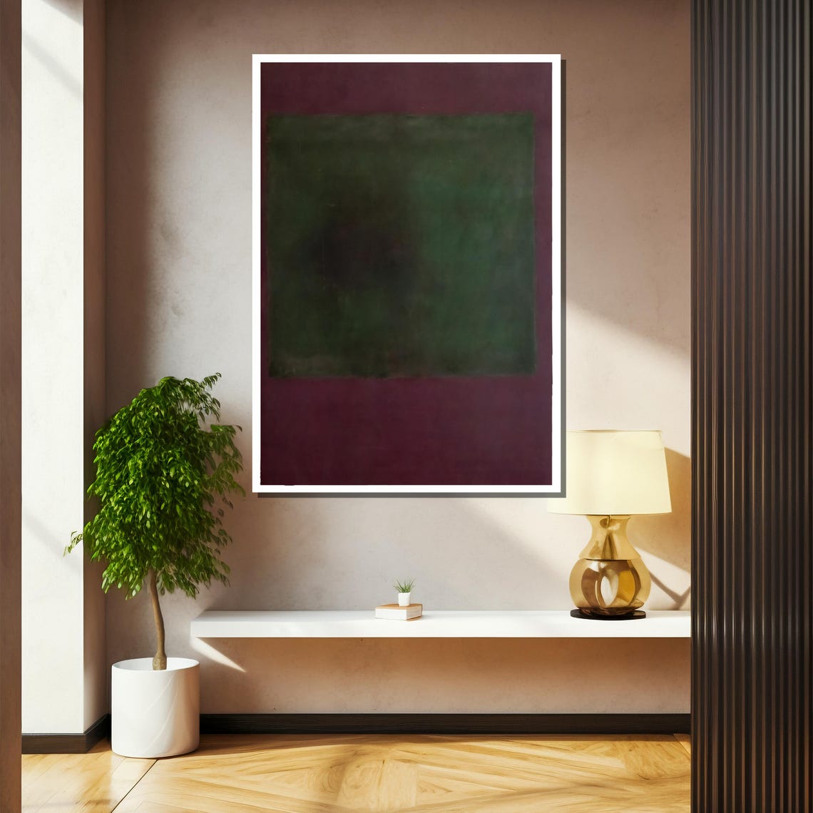 Deep Forest Green On Rich Maroon Abstract Color Field Poster - Image 2