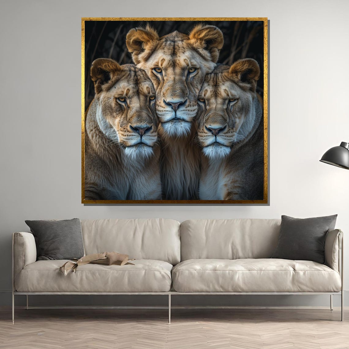 Three Majestic Lionesses in Intimate Close-Up Wildlife Portrait Poster
