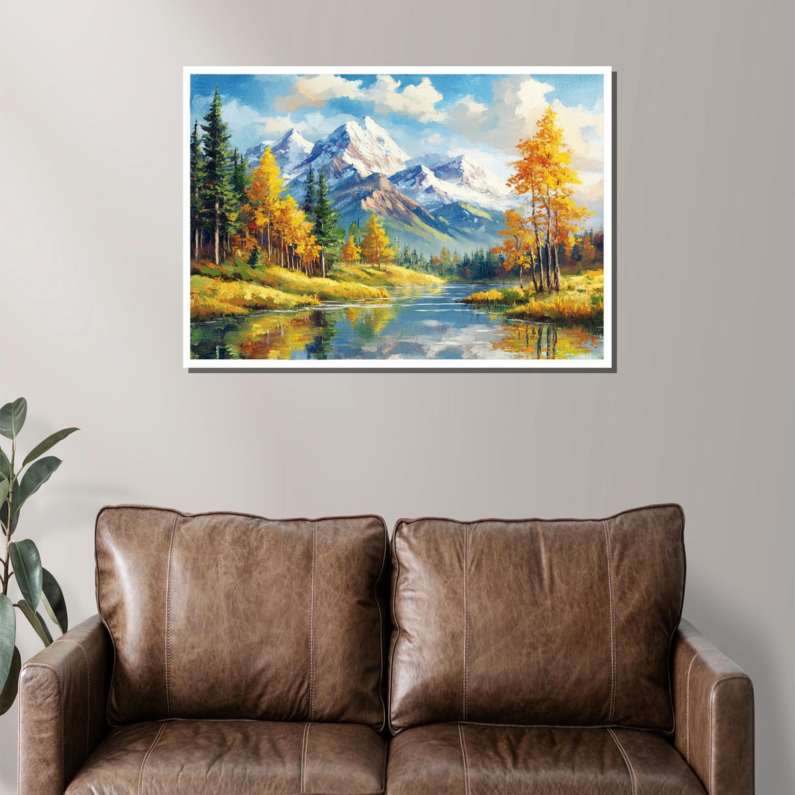 Autumn Mountain Lake With Snow Capped Peaks Landscape Art Poster - Image 2