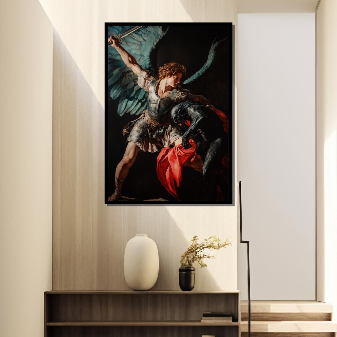 Angel Warrior Defeating Demon in Baroque Battle Religious Art Poster - Image 4