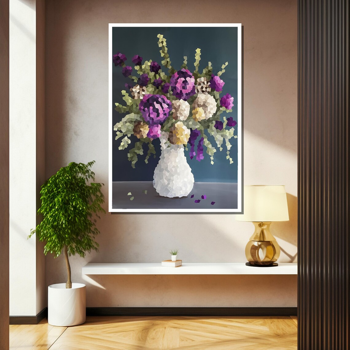 Purple Geometric Faceted Floral Bouquet Modern Abstract Poster - Image 2