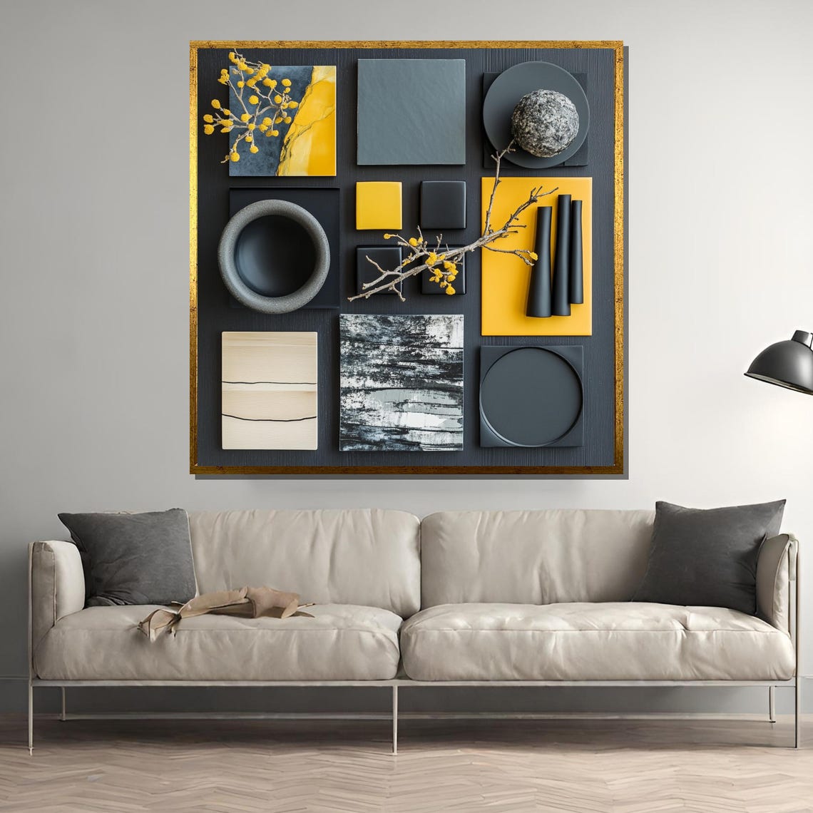 Modern Black And Yellow Wall Art Minimalist Geometric Composition Abstract Contrast Bold Contemporary Decor Gift For Design Lovers