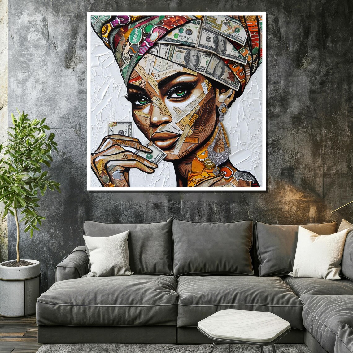 Empowered Woman Holding Dollar Bill Collage Pop Art Portrait Poster - Image 2