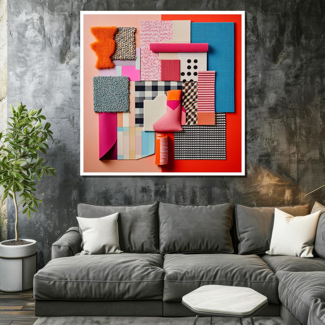 Abstract Textile Collage Painting Colorful Modern Wall Art Mixed Media Artwork Geometric Home Decor Unique Gift For Art Lovers - Image 2