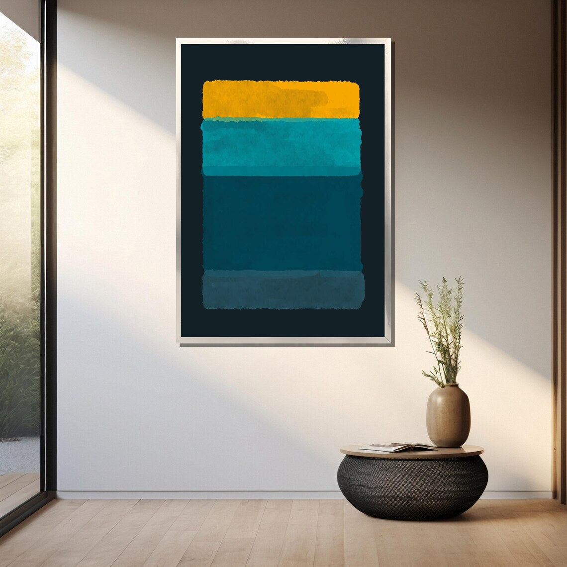 Bold Gold Teal Navy Stripes On Black Modern Abstract Art Poster - Image 3