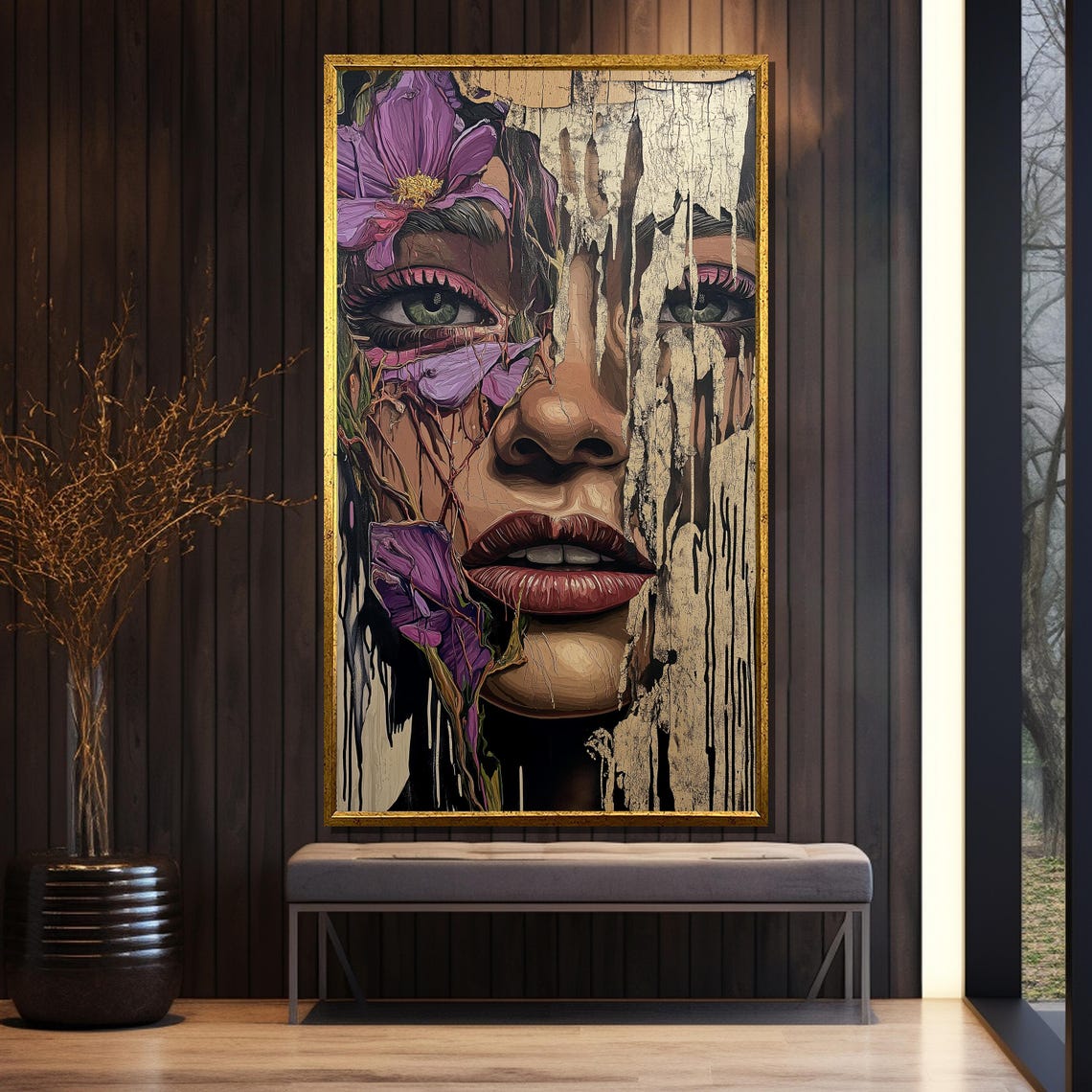 Surreal Floral Portrait Peeling Paint Texture Feminine Poster - Image 5