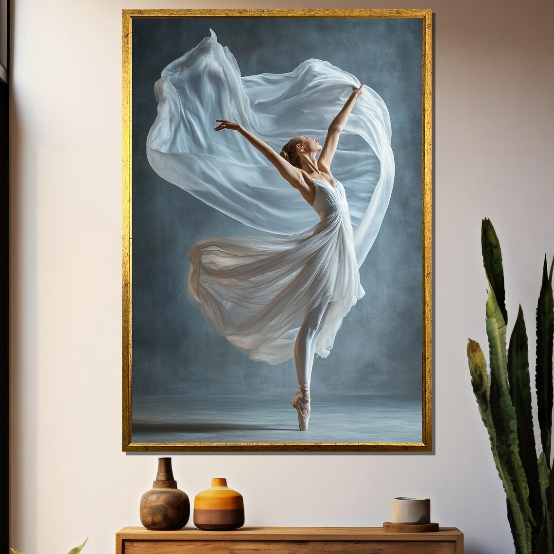 Ballerina In White Dress En Pointe With Billowing Veil Poster